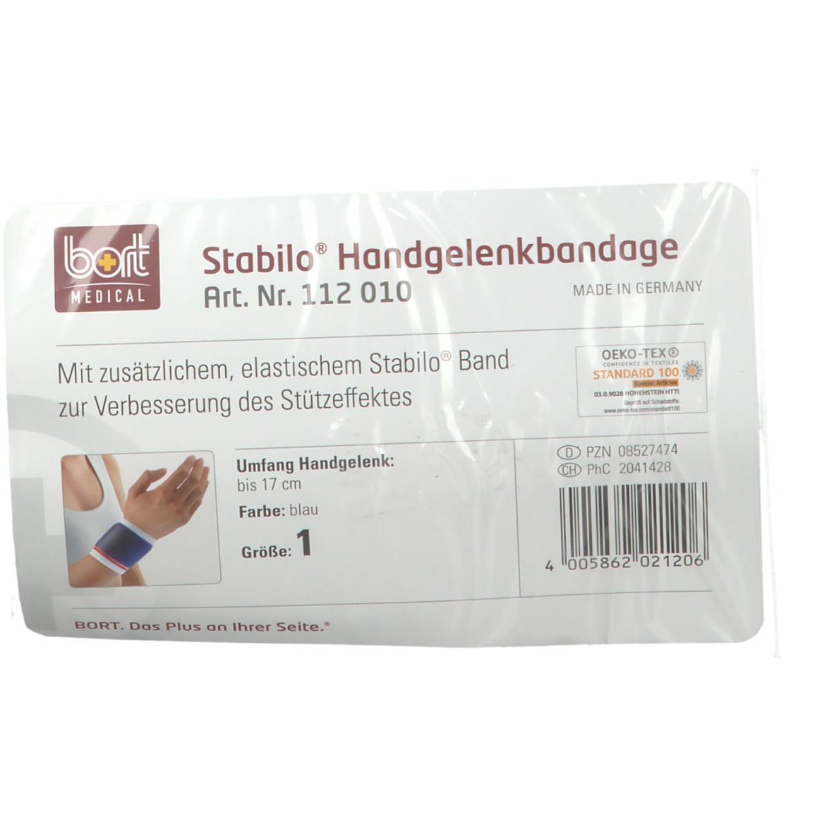 BORT Stabilo® Handgelenkbandage Gr. 1 weiß mit blauem Rand