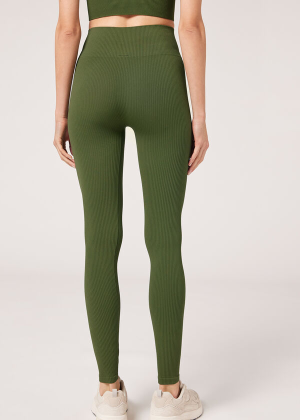 Leggings esportivas sem costura com textura canelada fina