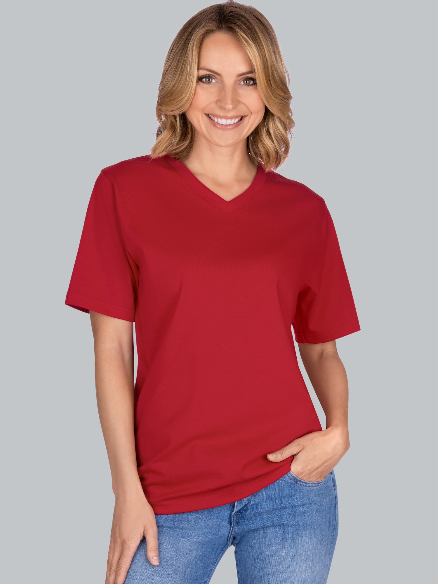 V-Shirt DELUXE Baumwolle Kirsch