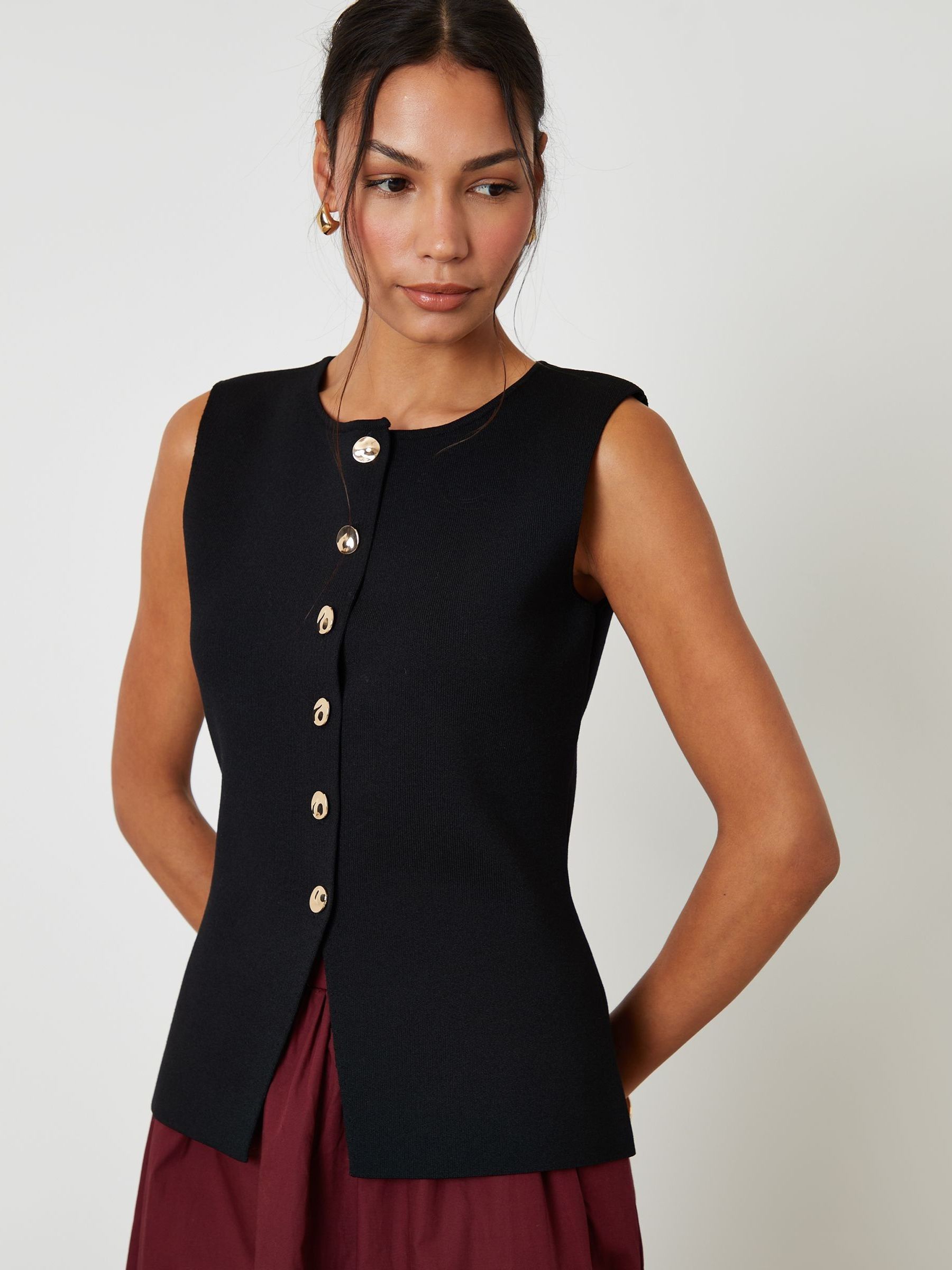 Zwart - Threadbare Ribbed Knitted Waistcoat