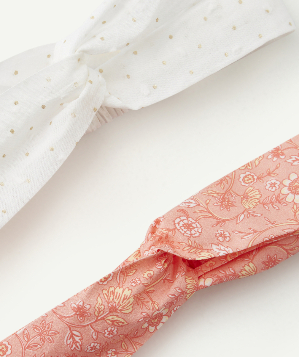 LOT DE 2 BANDEAUX BÉBÉ FILLE ROSE ET BLANC