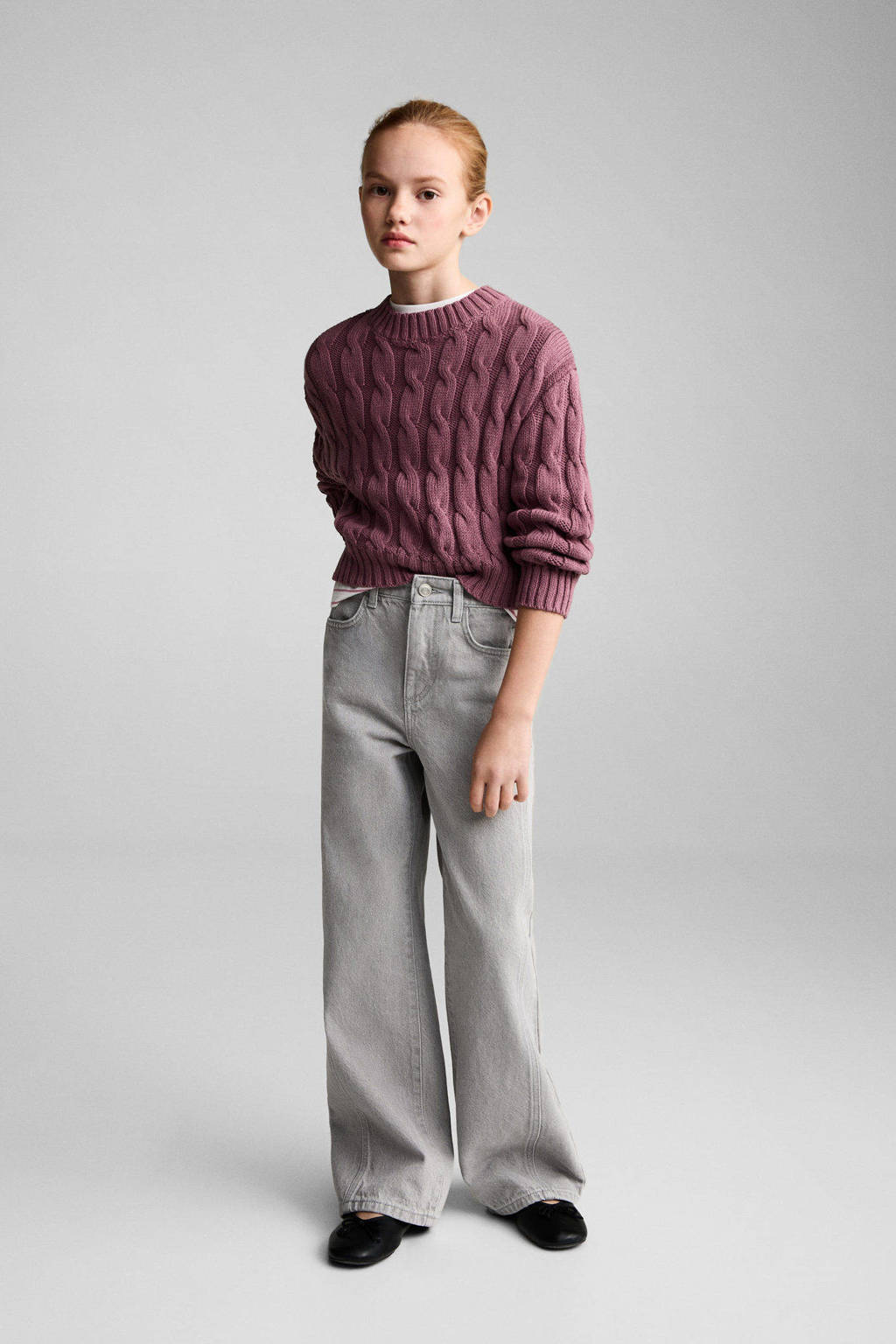 Mango Kids gebreide trui roze met kabels