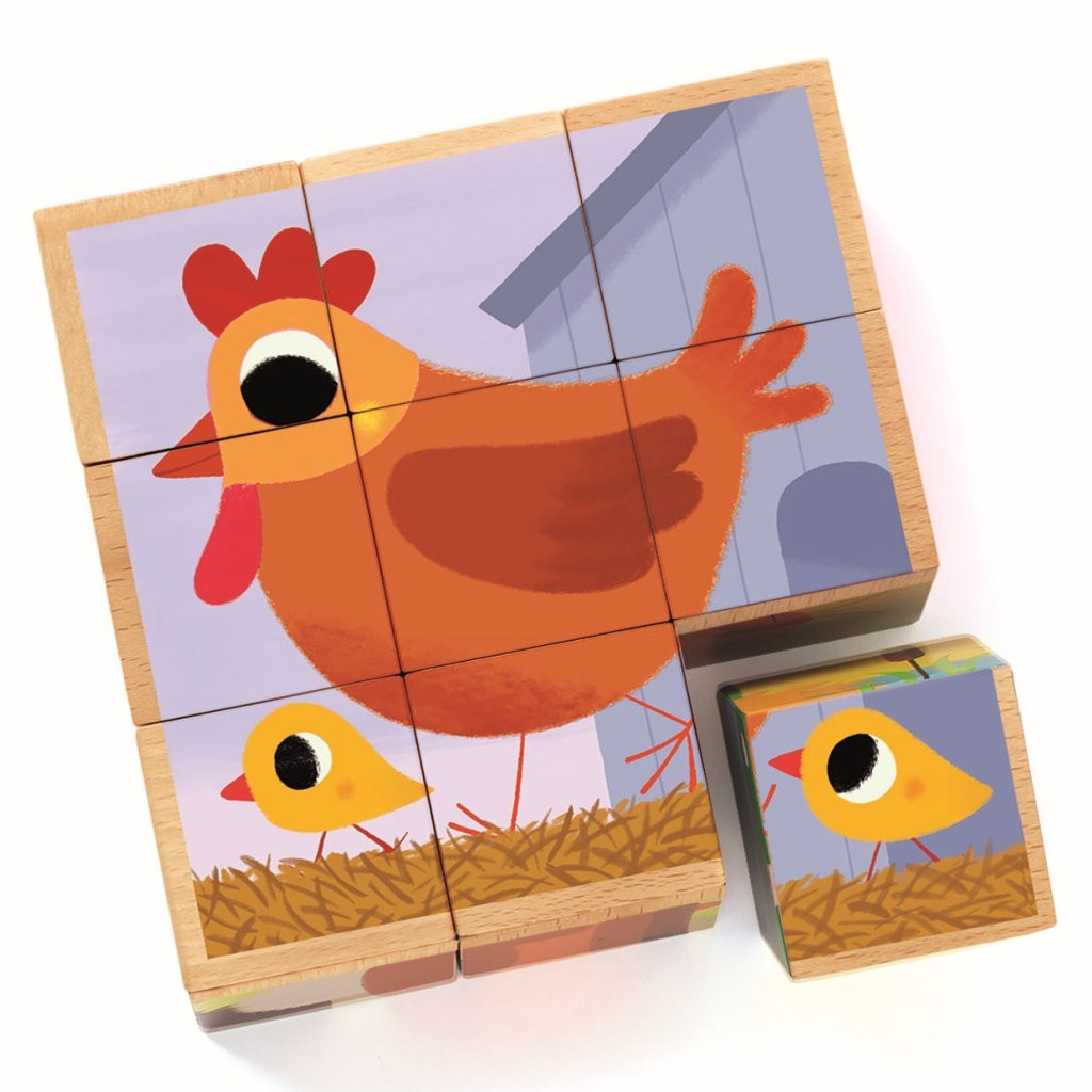 Piou Piou et Cie - Puzzle 9 Cubes en Bois