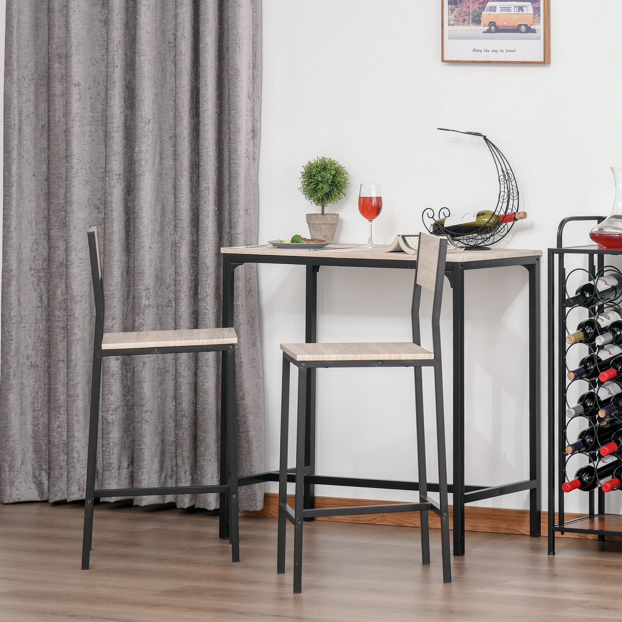 HOMCOM Bartisch mit 2 Stühlen natur, schwarz