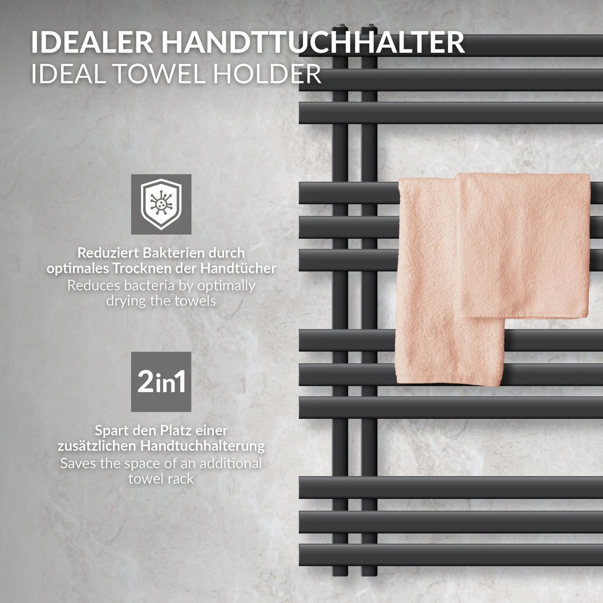 ECD Germany Iron EM Design Badkamerradiator - 500 x 1000 mm - Antraciet - Designradiator Paneelradiator Handdoekwarmer Handdoekdroger Verwarmingsradiator