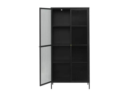 Bjorn - Vaisselier 2 portes en verre stié et métal H190cm : Couleur - Noir