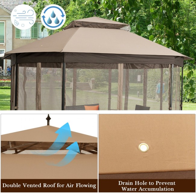 Gazebo octogonal para pátio de 3m x 3,6m com tela mosquiteira