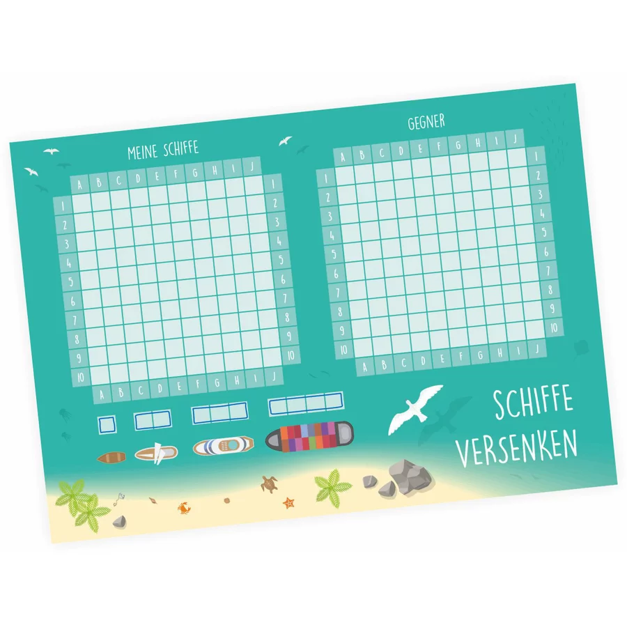 Nikima Papeterie 2er Set A6 Spielblock Schiffe versenken Reisespiel Flottenmanöver bunt