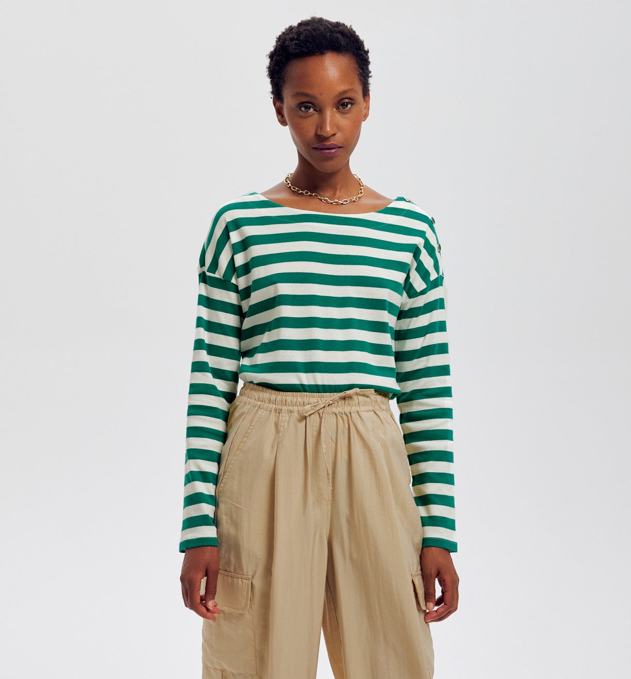 T-shirt marinière Femme - Rayé vert