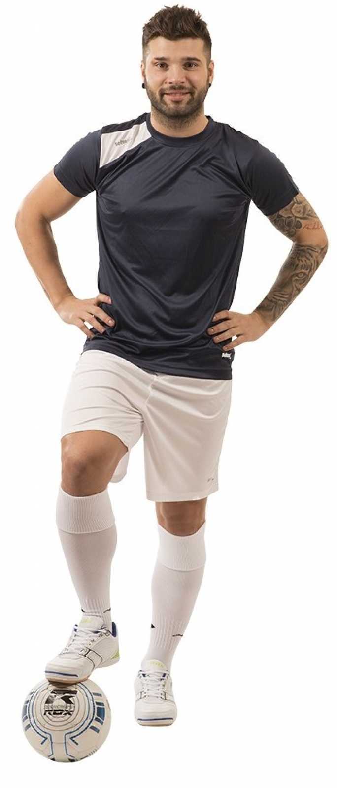 Camisa de futebol Softee totalmente branca/azul royal