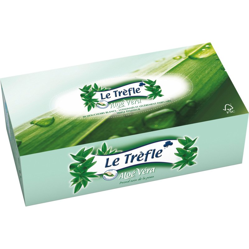 Mouchoirs triple épaisseur Le Trèfle à l'Aloe Vera - Boîte de 80