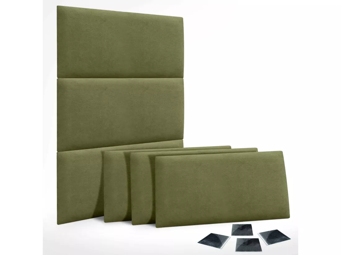 DHOME Lot de 6 Panneaux Rembourrés en Tissu Aqualine Autocollants pour Mur Acoustiques Absorbants Protection contre les Chocs (Vert, 60x40cm, x6)