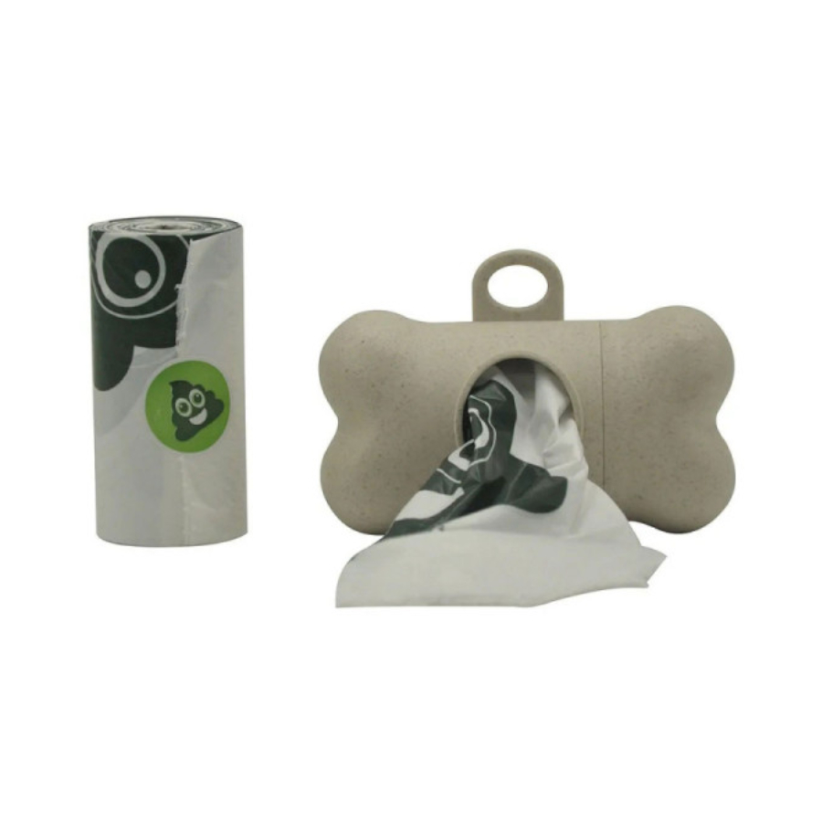 Porta-sacos biodegradável de bambu M-pets Poo + 15 sacos para fezes de cachorro