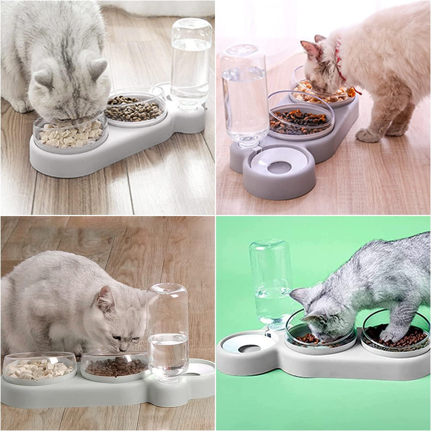 Haustier Futterstation mit 15° Grad Neigung Katzen Fress Napf   Wasser Spender Schale - Grau