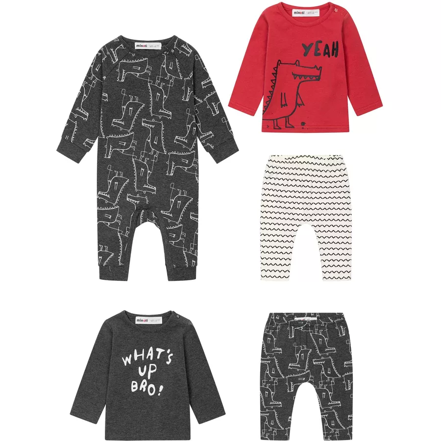 MINOTI Body, T-Shirt und Leggings im 5tlg.-Set WeinrotGrauWeiß