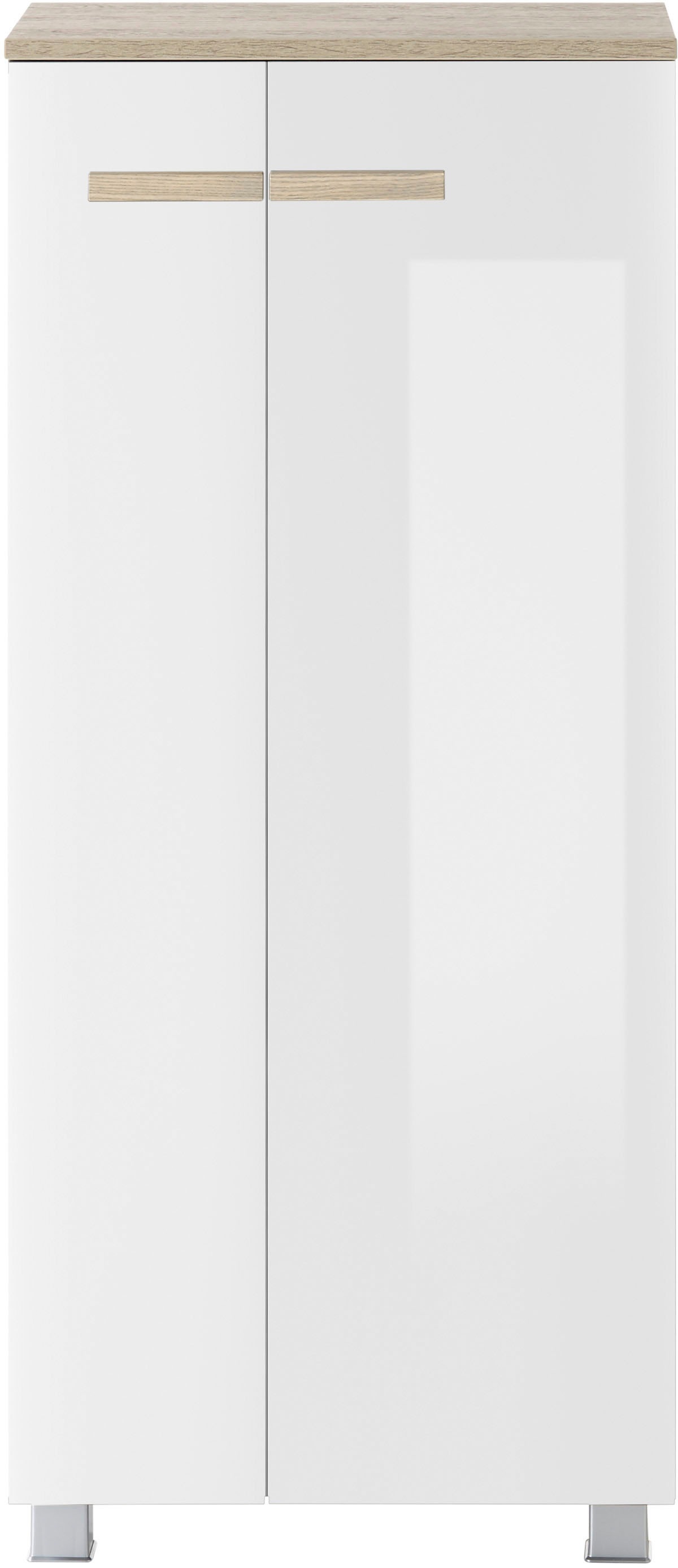 PLACES OF STYLE Midischrank »SOLiD, Badschrank im modernen Design, Schrank mit Holzgriffen« in zwei Farben verfügbar, mit Stauraum, stehend o. hängend montierbar