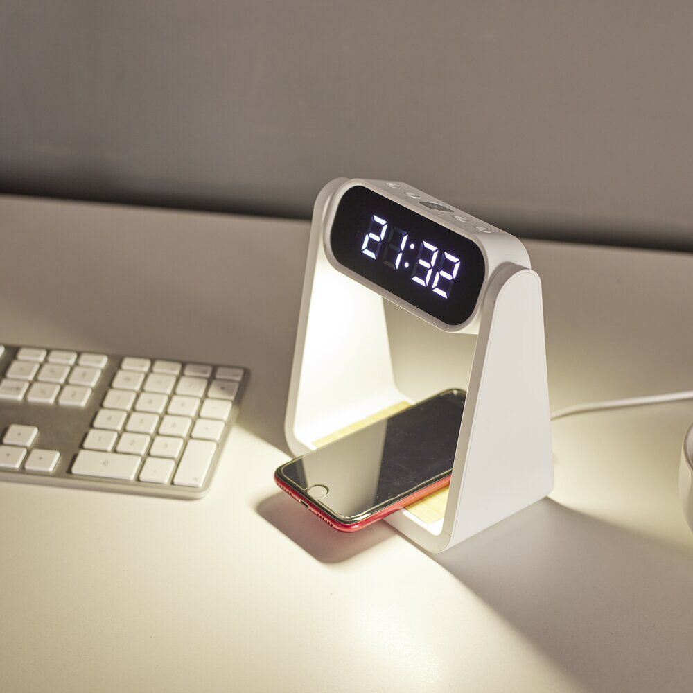 Lampe LED 3en1 horloge numérique et chargeur à induction