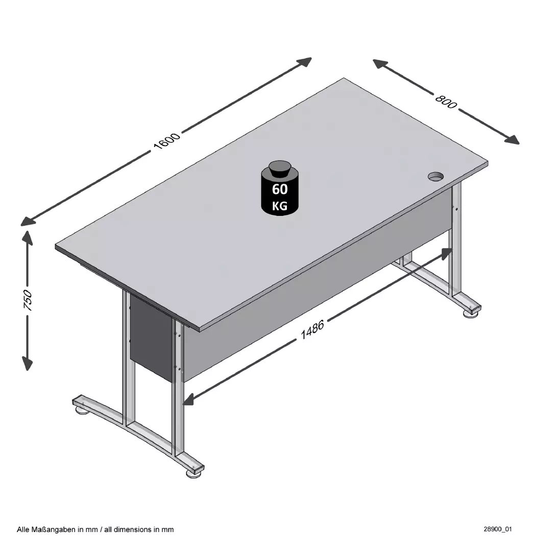 Schreibtisch Calvia, 160 x 80 cm