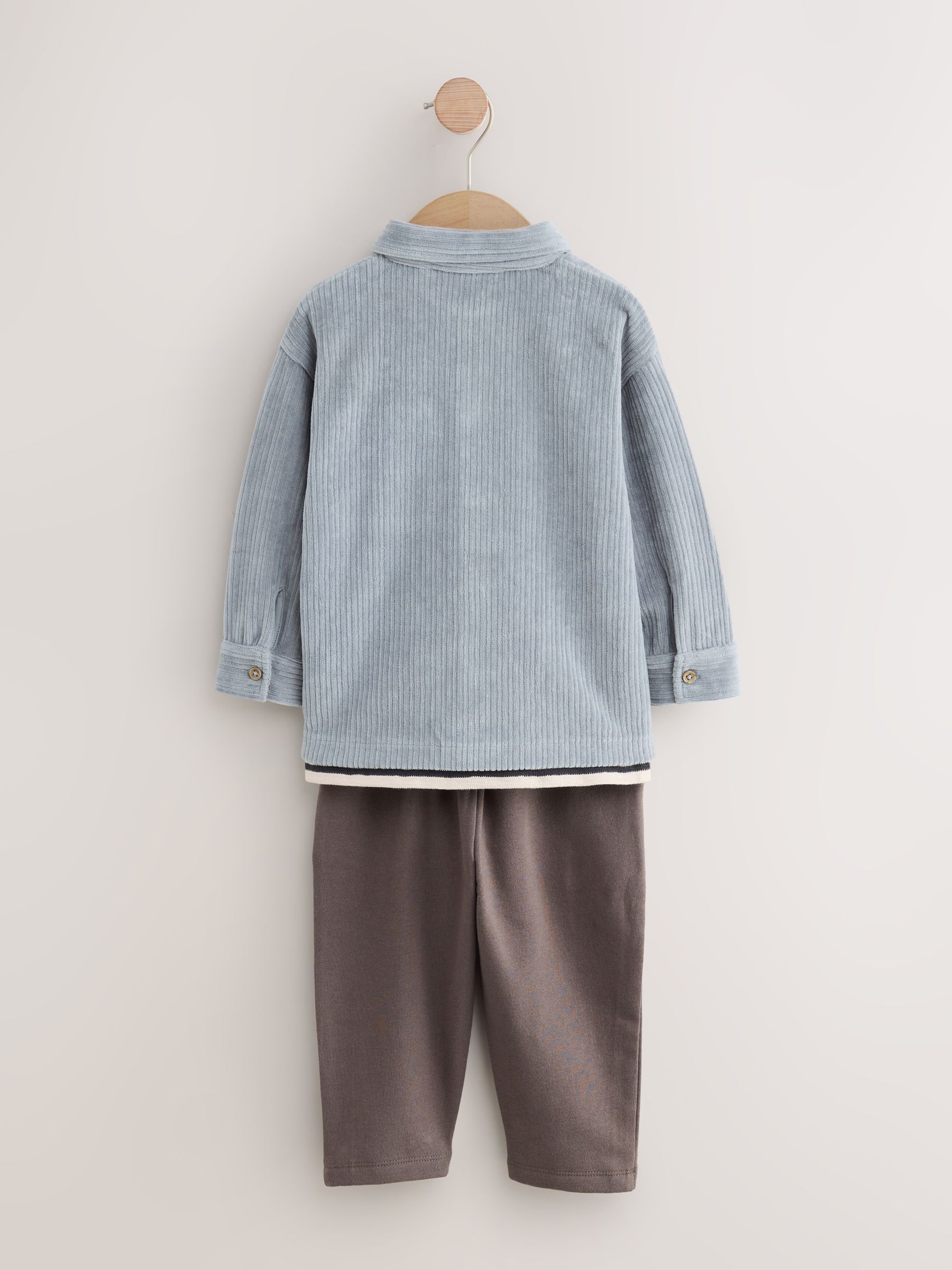 Blauw corduroy - 3 -delige set van T-shirt en joggingbroeken (3mnd-7jr)