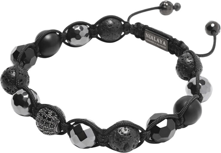 Nialaya Men's Green Leather Bracelet with Gold Plated Bali Clasp Lock Black