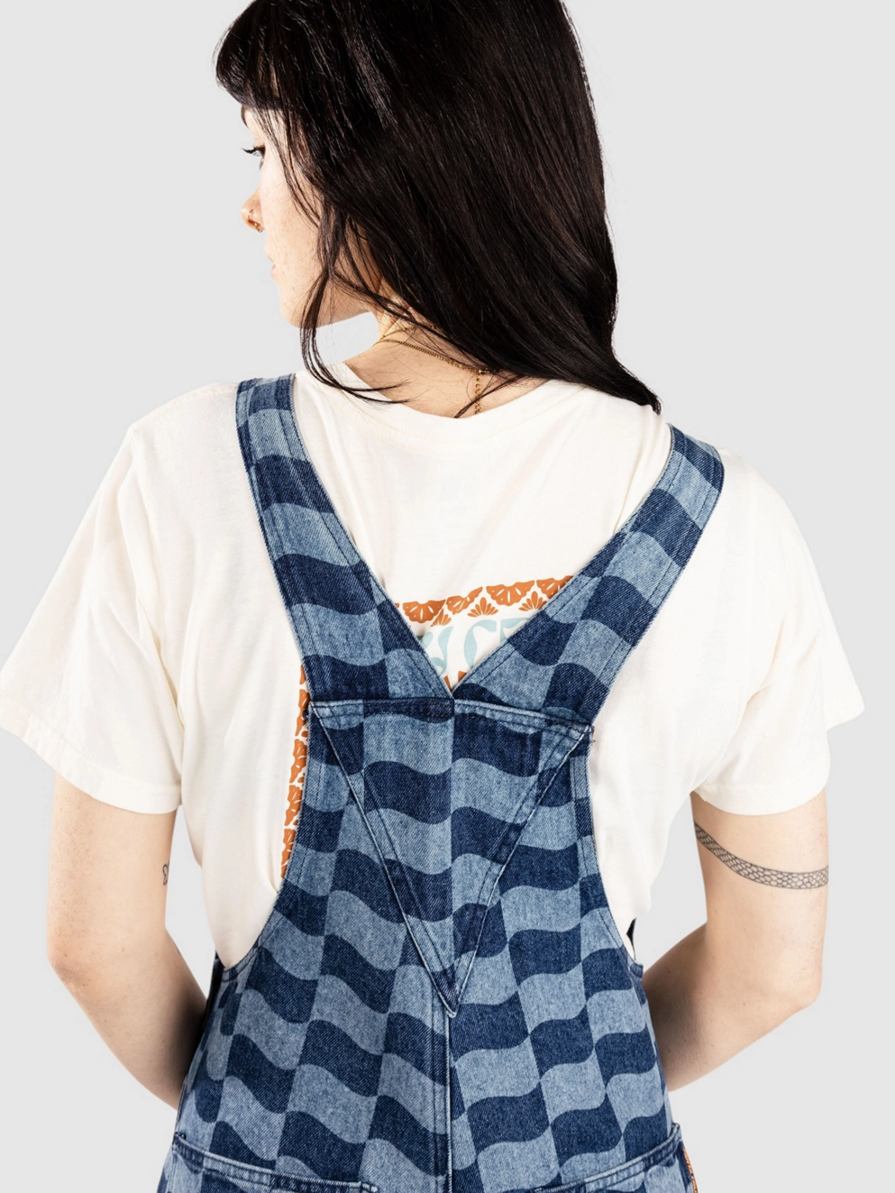 Santa Cruz Classic Label Denim Dungarees blue wave check