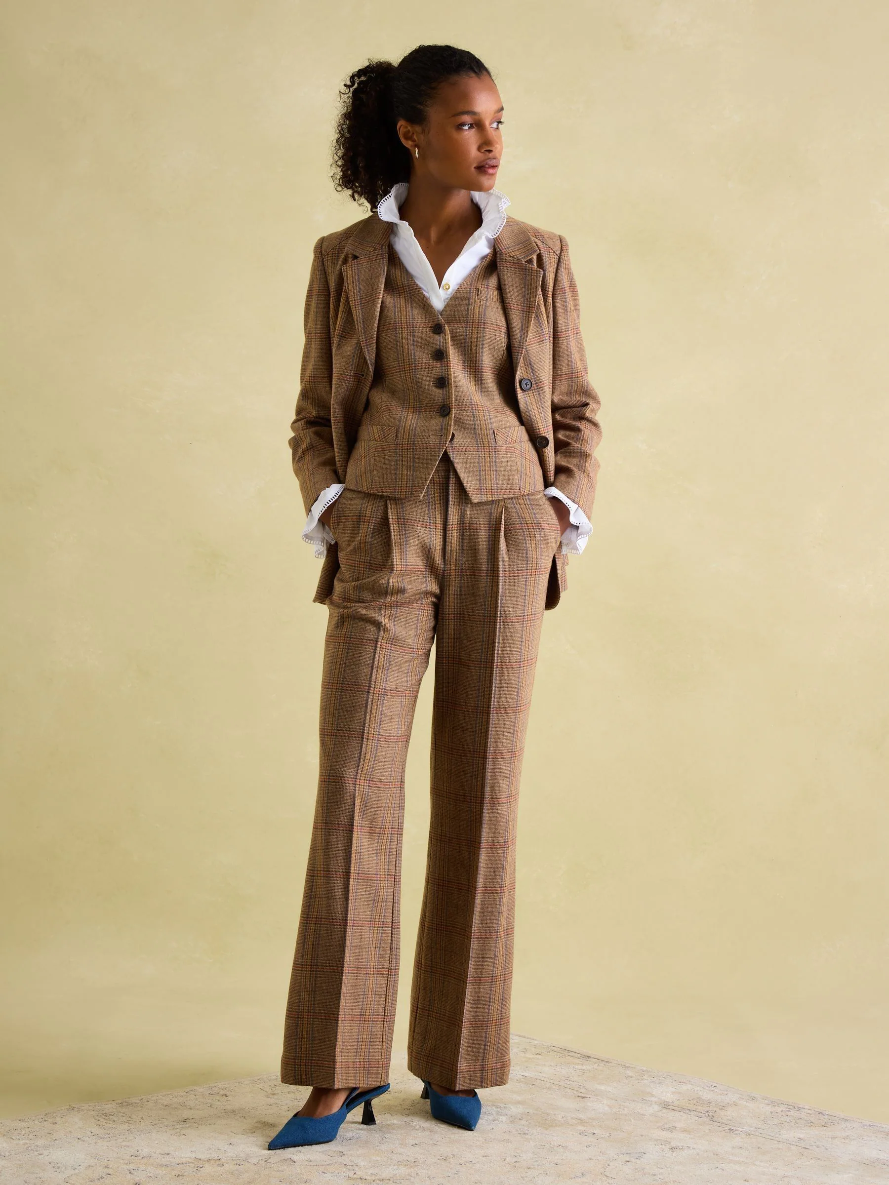 Joules Foxley tweed broek met hoog wolgehalte en wijde pijpen