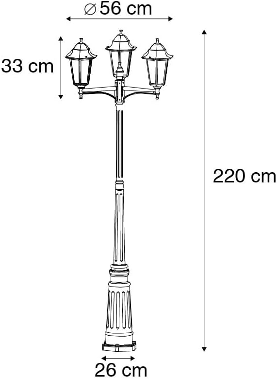 Qazqa - Klassisch I Antik Außenlaterne schwarz 220 cm 3-flammig IP44 - Havanna I Außenbeleuchtung - Aluminium Länglich - LED geeignet E27