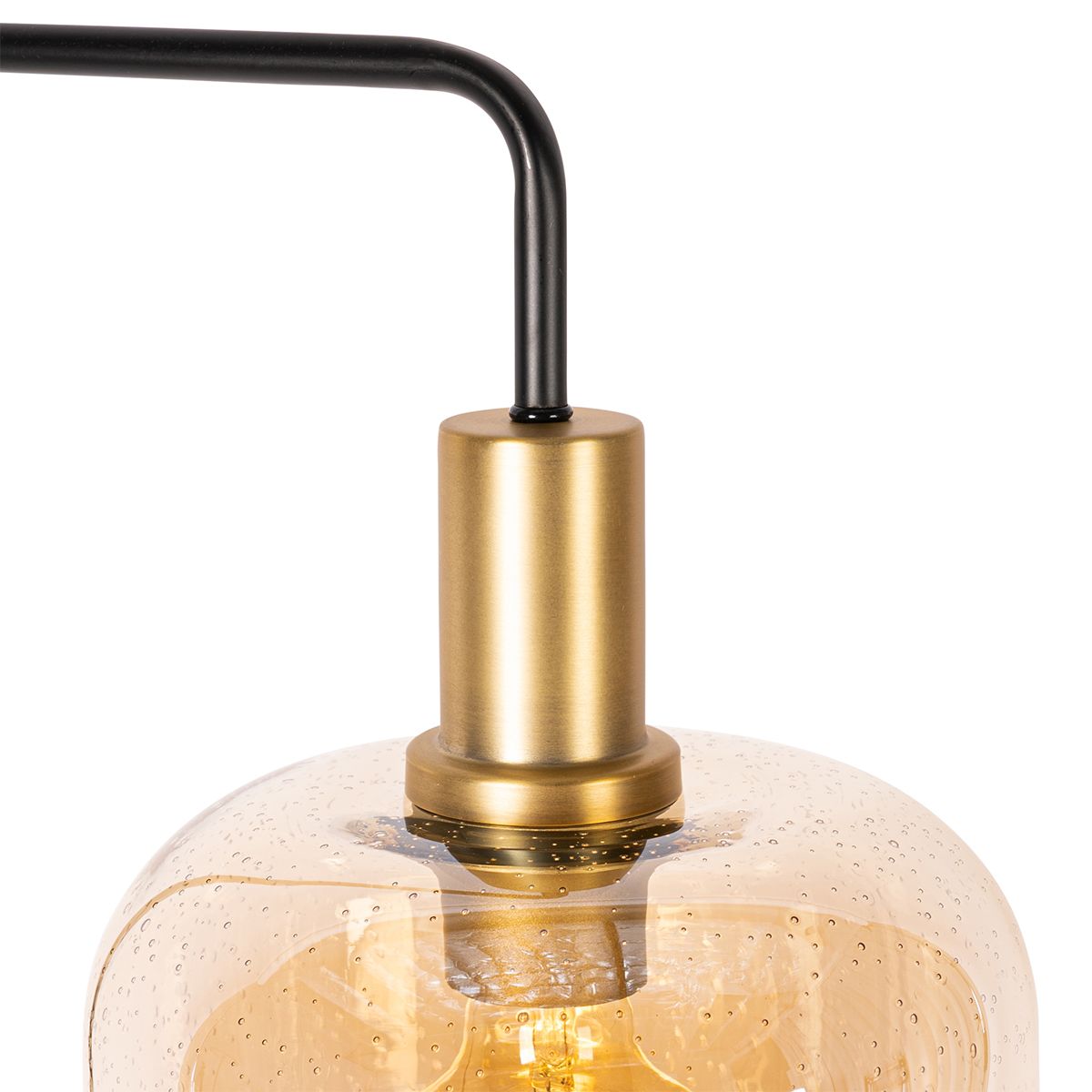 Design vloerlamp zwart met messing en amber glas - Zuzanna
