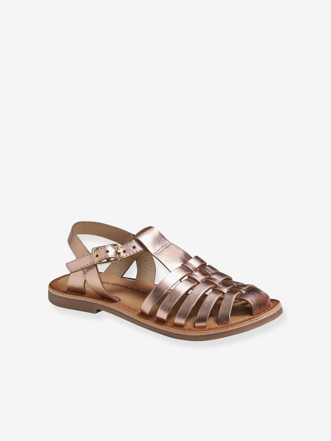 Sandálias de couro rosa metálico para meninas