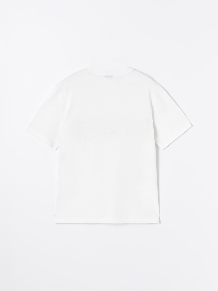 Camiseta estampada com bordado - Branco-sujo