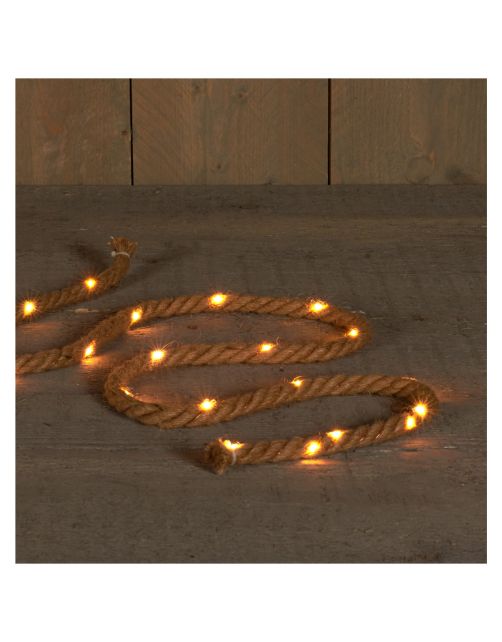 Anna's Collection Jute Touw Met Koperdraad - Kerstverlichting - 1.5 m Warm Wit 20 led