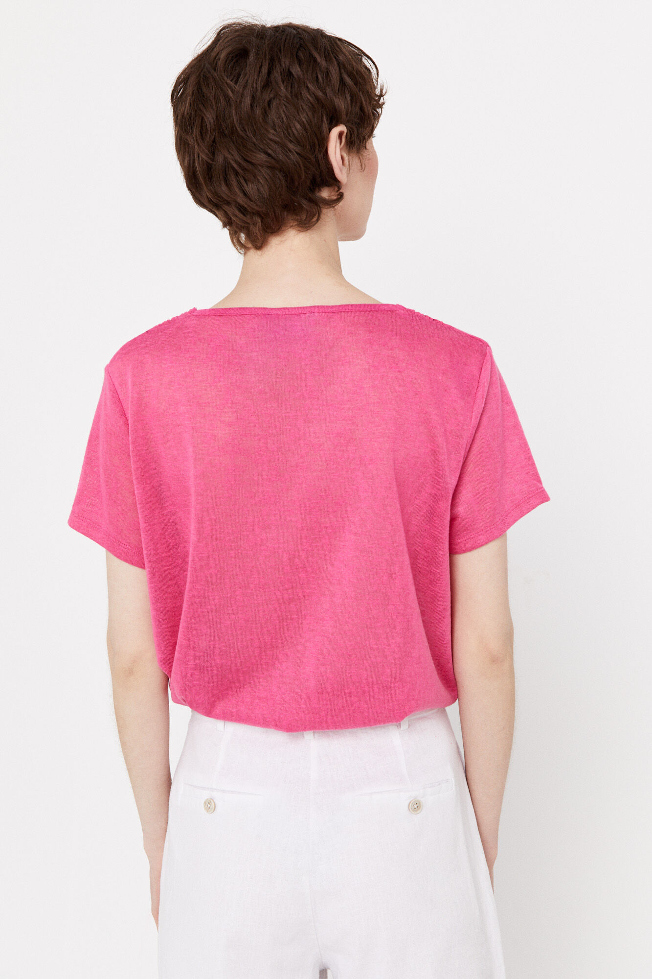 Camiseta com efeito linho - Fúcsia