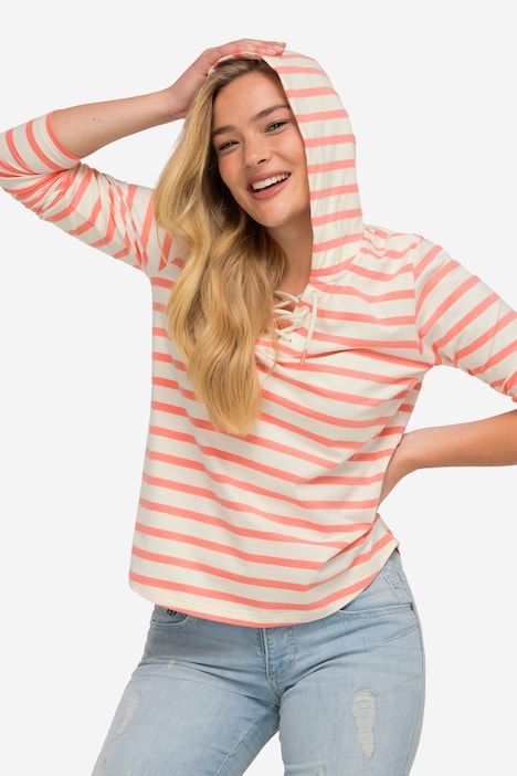 T-Shirt, Ringel, Kapuze, Langarm