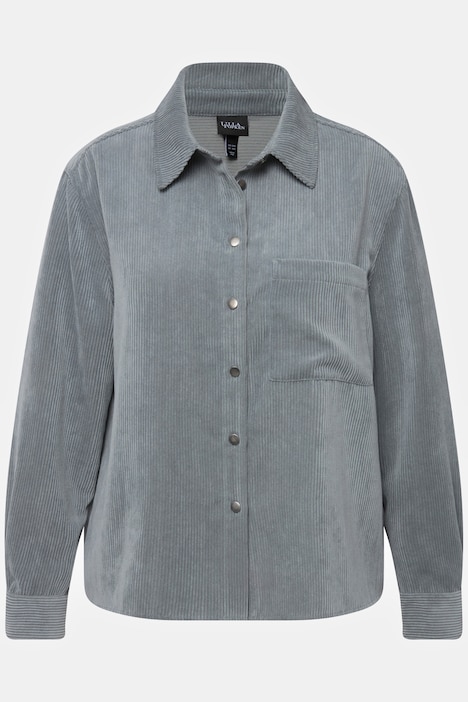 Cord-Shaket, Hemdkragen, Oversized, Knopfleiste, Langarm