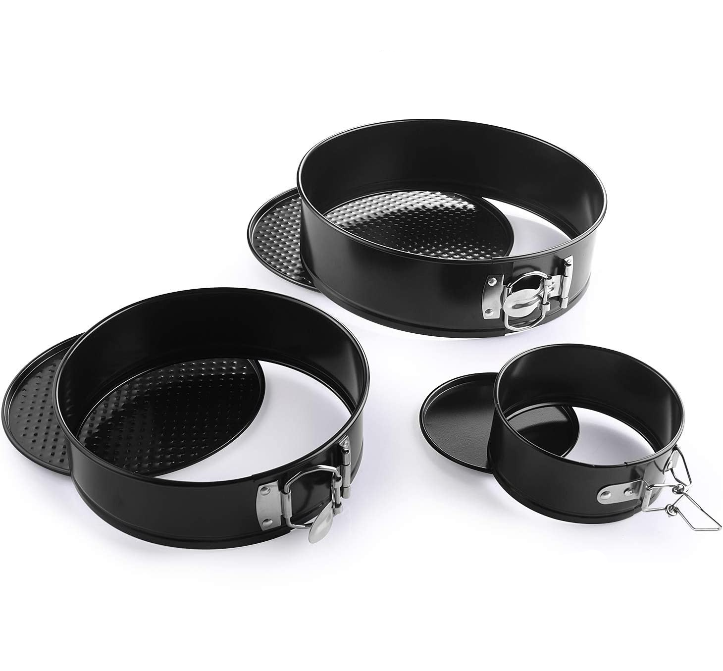 (3er Set) Ø11/18/23cm Edelstahl Kuchen Springform Anti-Haft Torten Backform - Schwarz