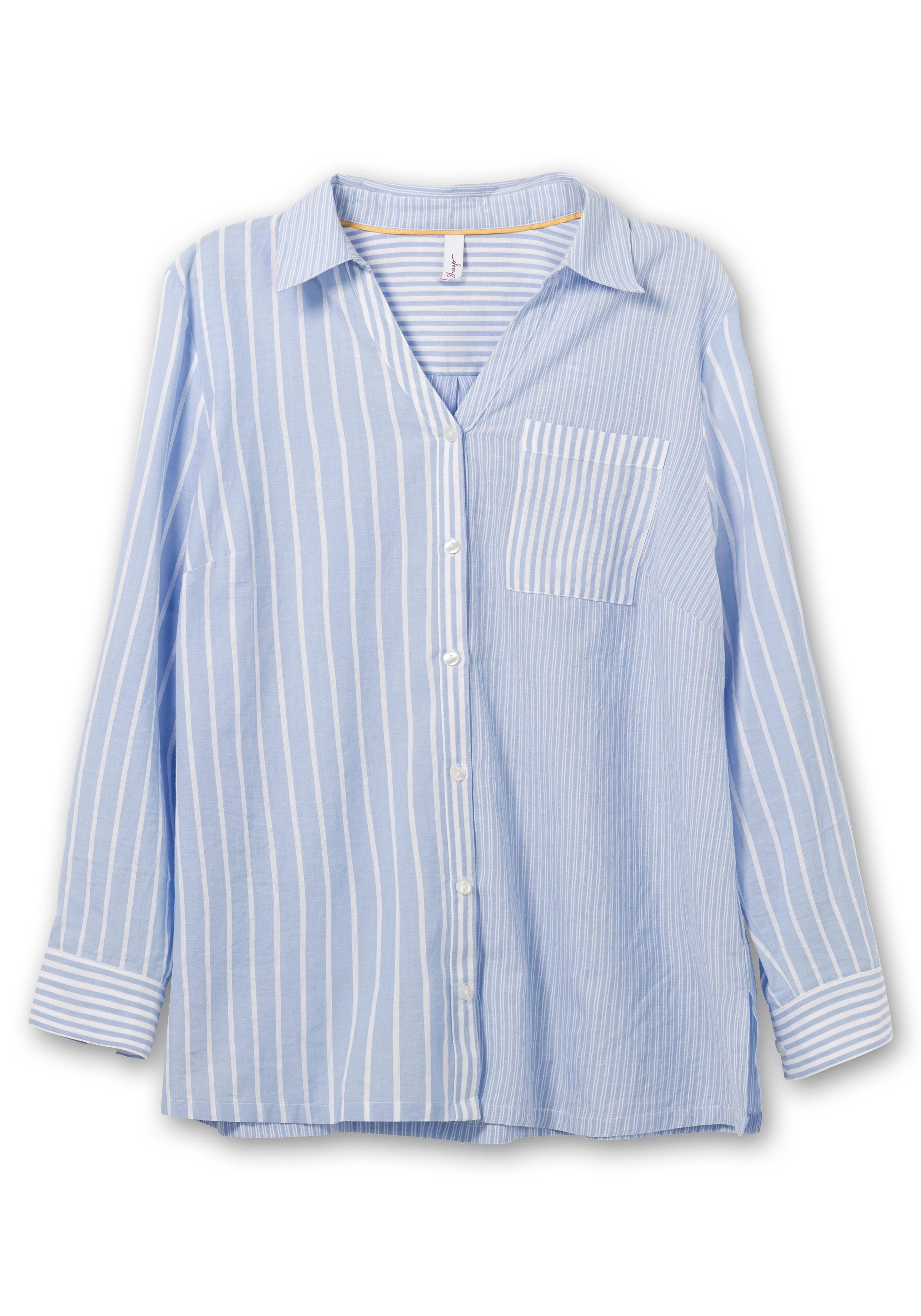 Bluse im Streifen-Mix, mit Brusttasche