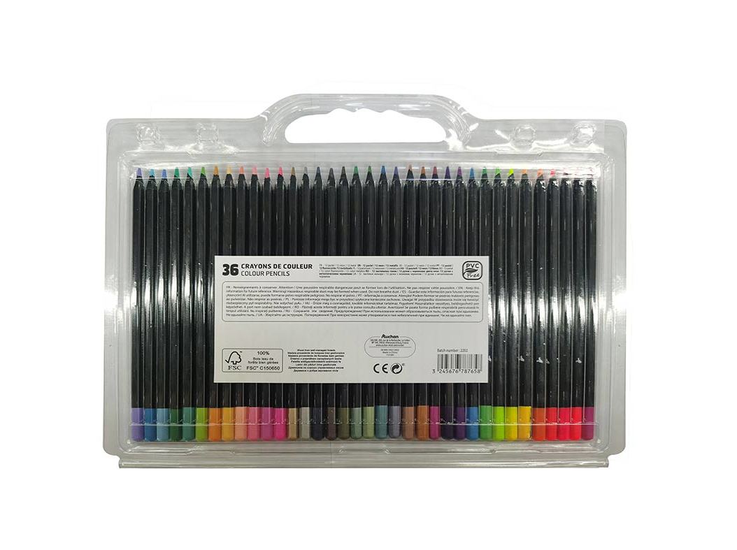 CONJUNTO DE 36 LÁPIS DE COR AUCHAN TONS PASTEL NEON E METAL