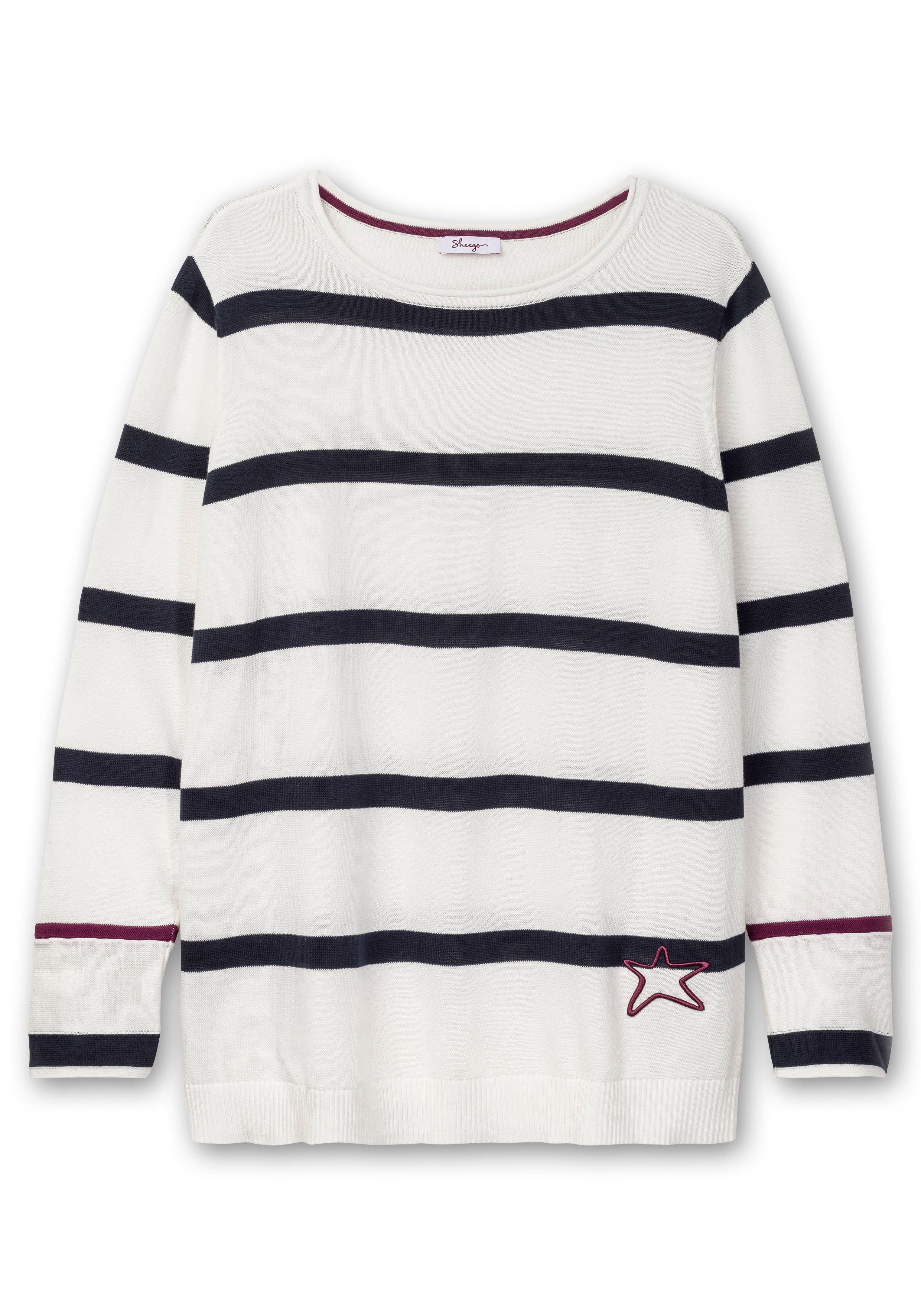 Gestreifter Pullover mit Stern-Stickerei, aus Baumwolle