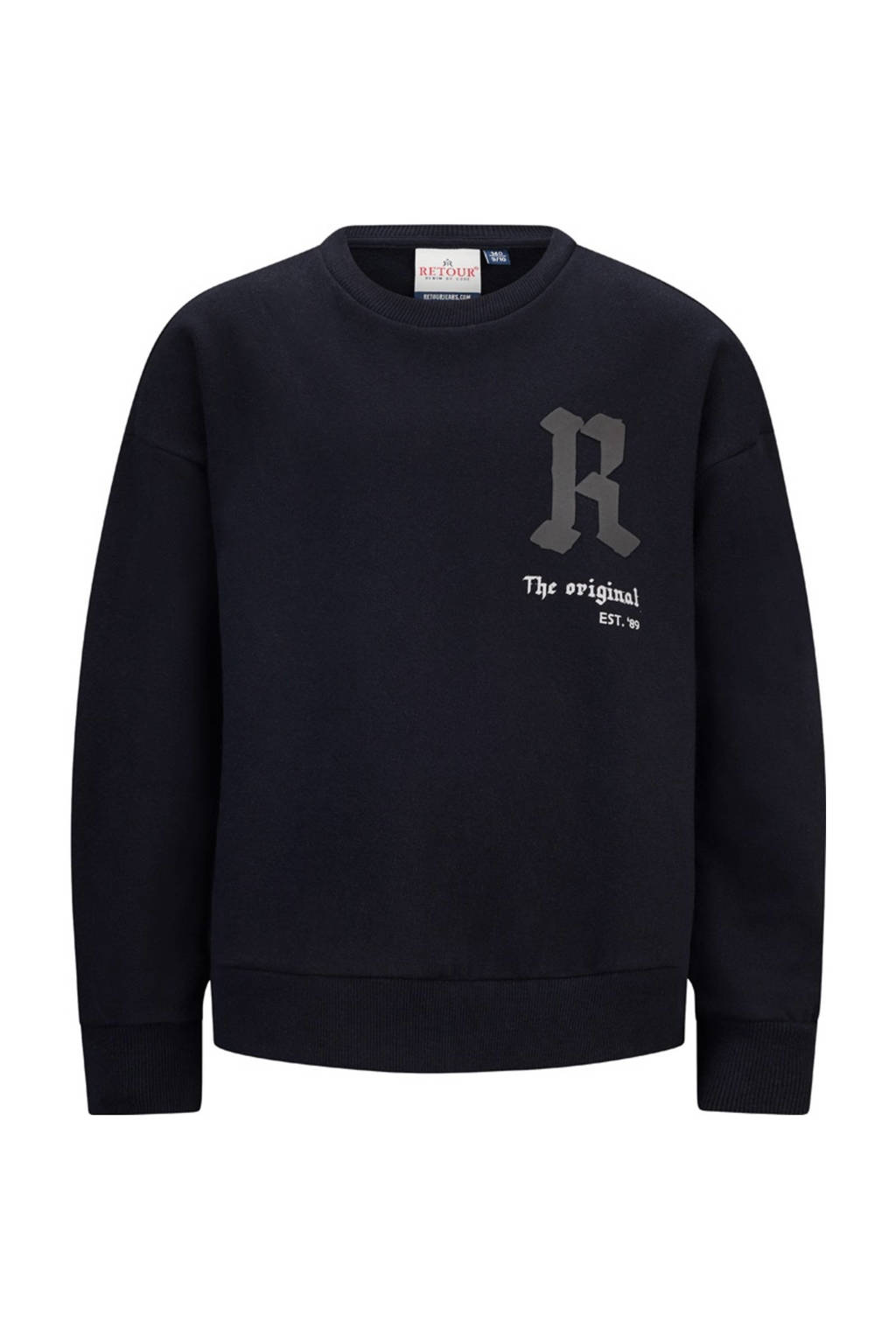 Retour Jeans sweater Jaron met printopdruk zwart