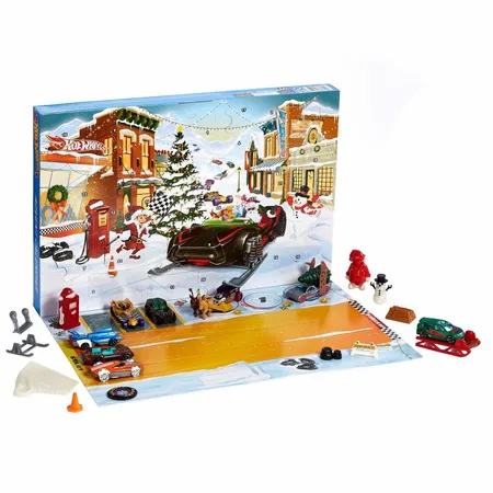 Hot Wheels Adventskalender 2019, mit 8 Autos und 16 Zubehörteilen