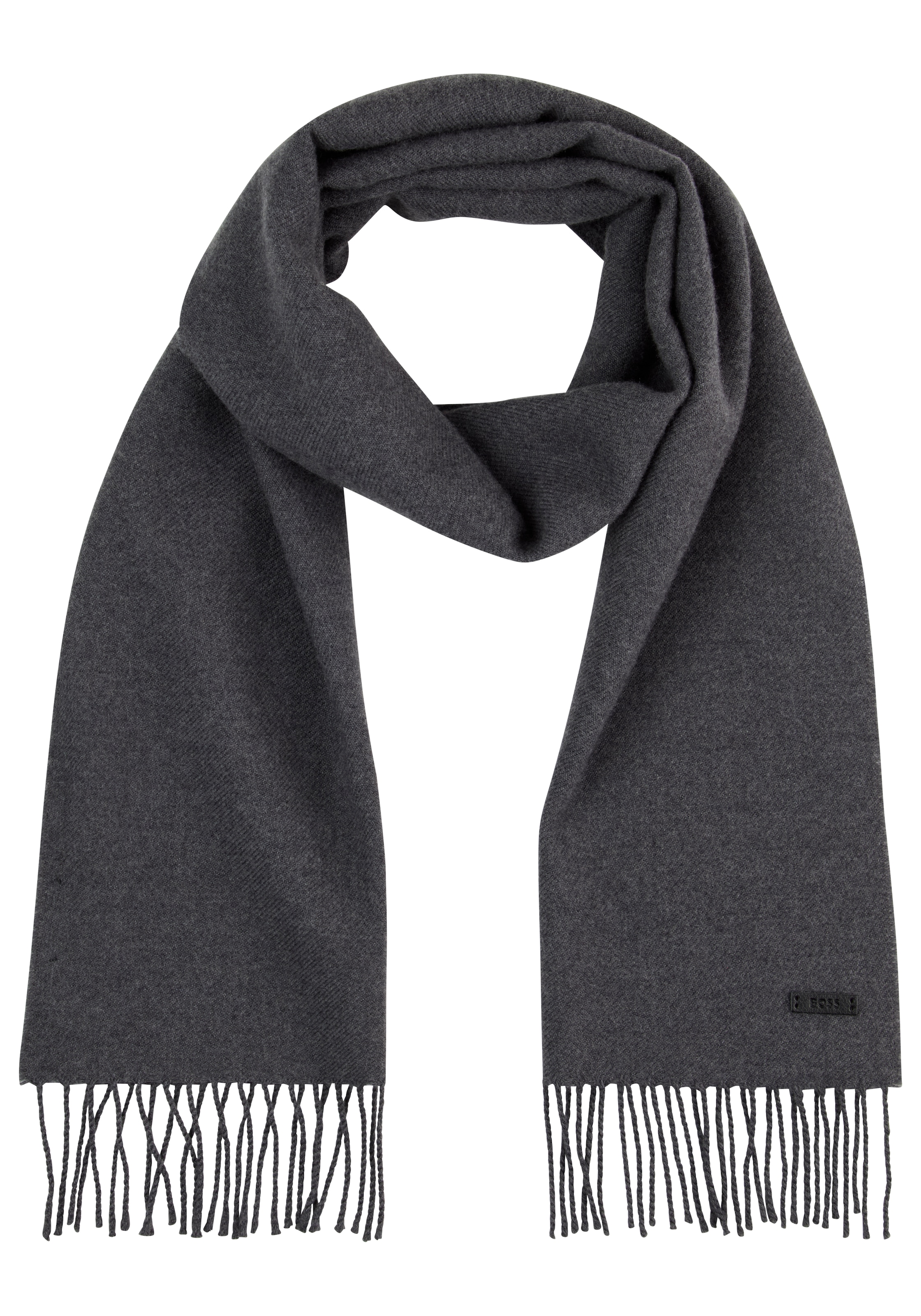 BOSS Wollschal »Naster 35*180«, mit gedrehten Fransen 100% Wolle Lederlabel Premium Quality