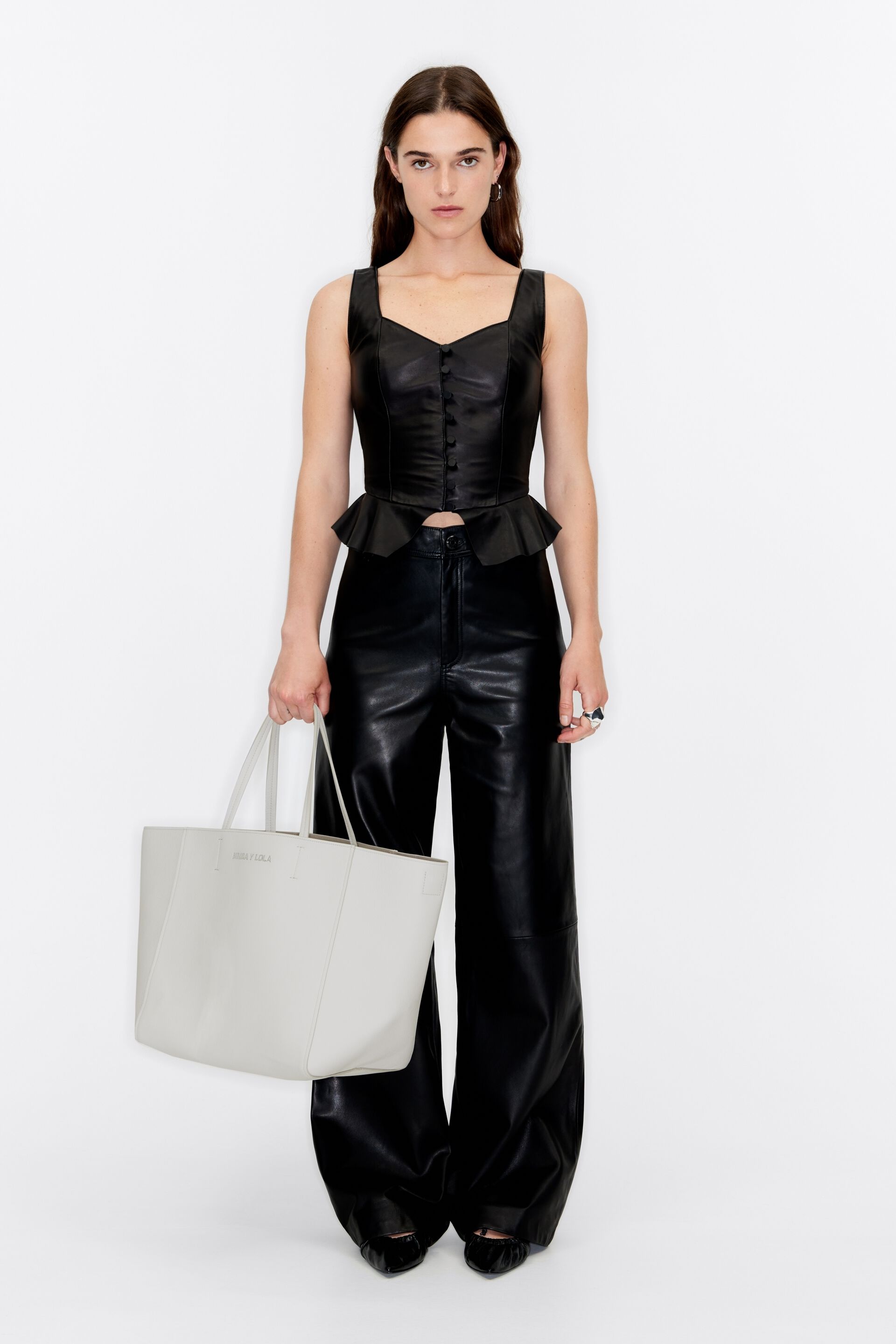 Bolsa de compras grande em couro off-white