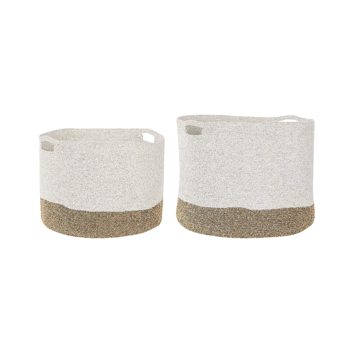 Beliani KAHAN - Lot de 2 paniers en coton blanc et beige
