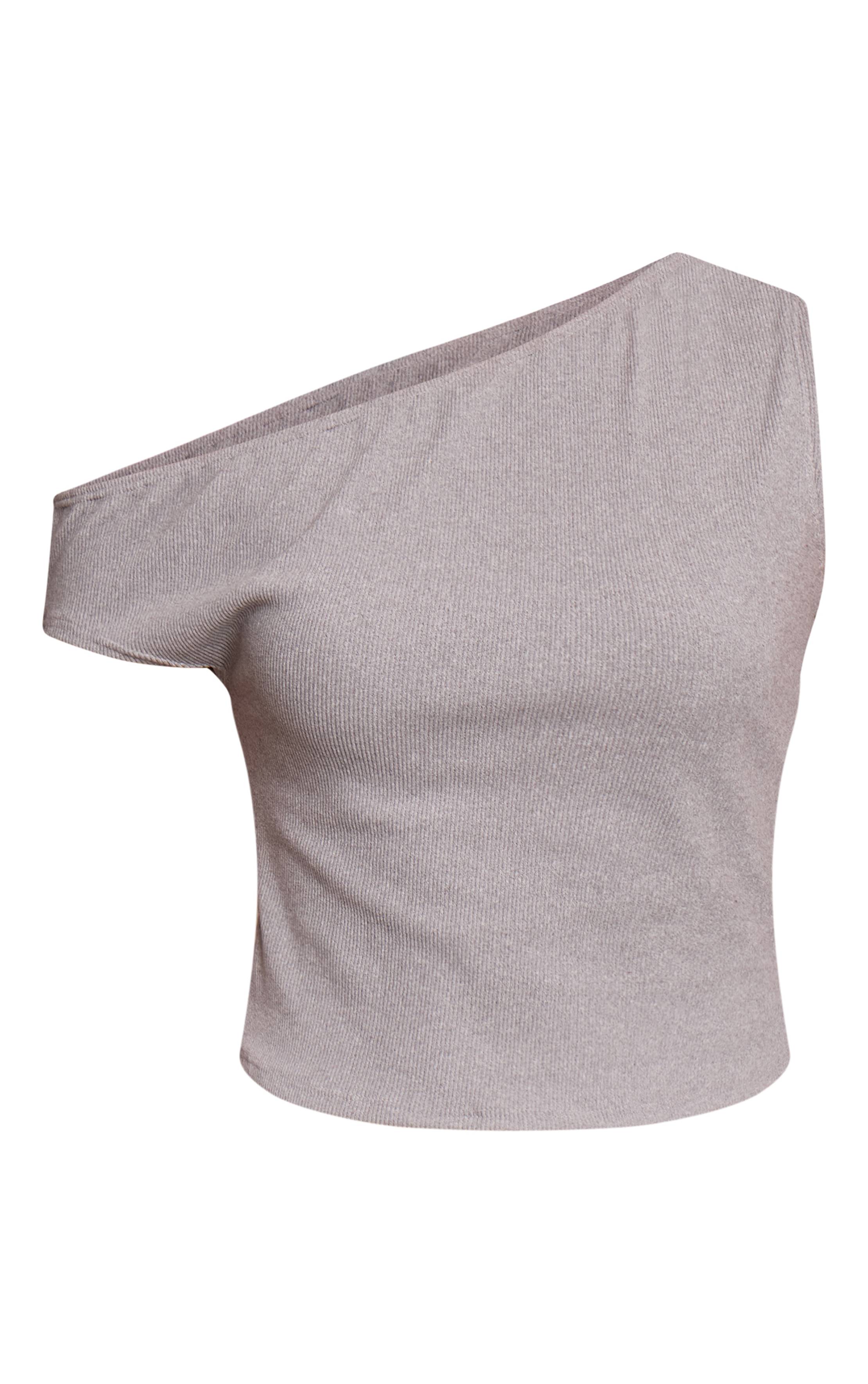 Gris Chiné Haut Long Côtelé Brossé Doux À Encolure Asymétrique