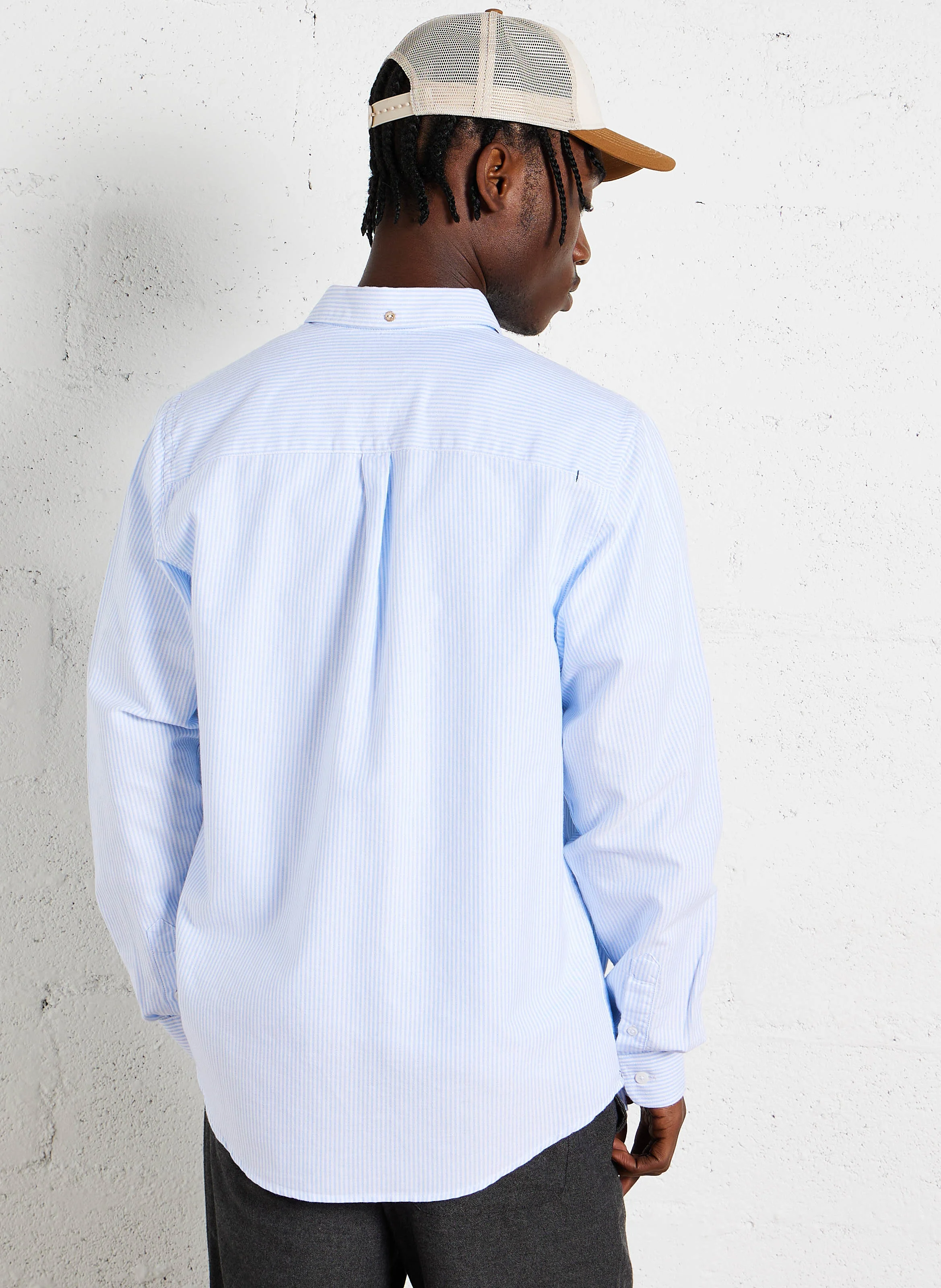 IVOY - Chemise col américain regular-fit rayée en coton| Blanc