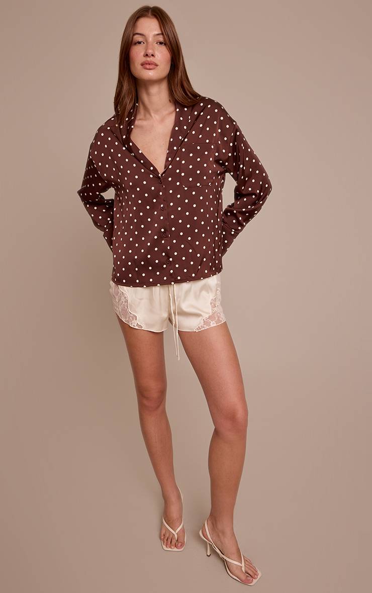 Chocolat Chemise À Manches Longues En Satin À Pois