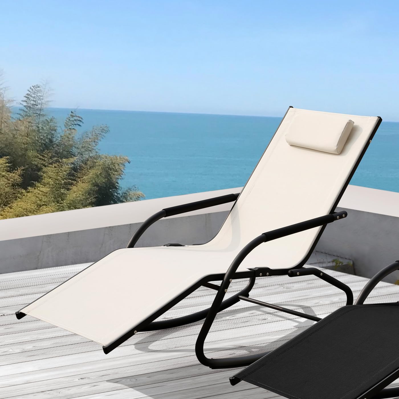 SVITA FJON Schaukelliege Gartenliege Liegestuhl Sonnenliege Kissen Aluminium Beige