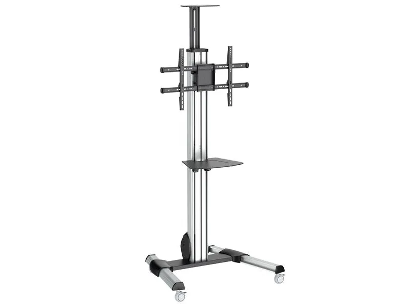 StarTech.com Heavy Duty Rolling Portable TV Cart Stand with Wheels - 32 to 75 inch - Adjustable Rotating Mobile Flat Panel Screen Mount (STNDMTV70) - Vogn med hjul - for fladt panel - plastik, aluminium, stål - sort, sølv - skærmstørrelse: 32