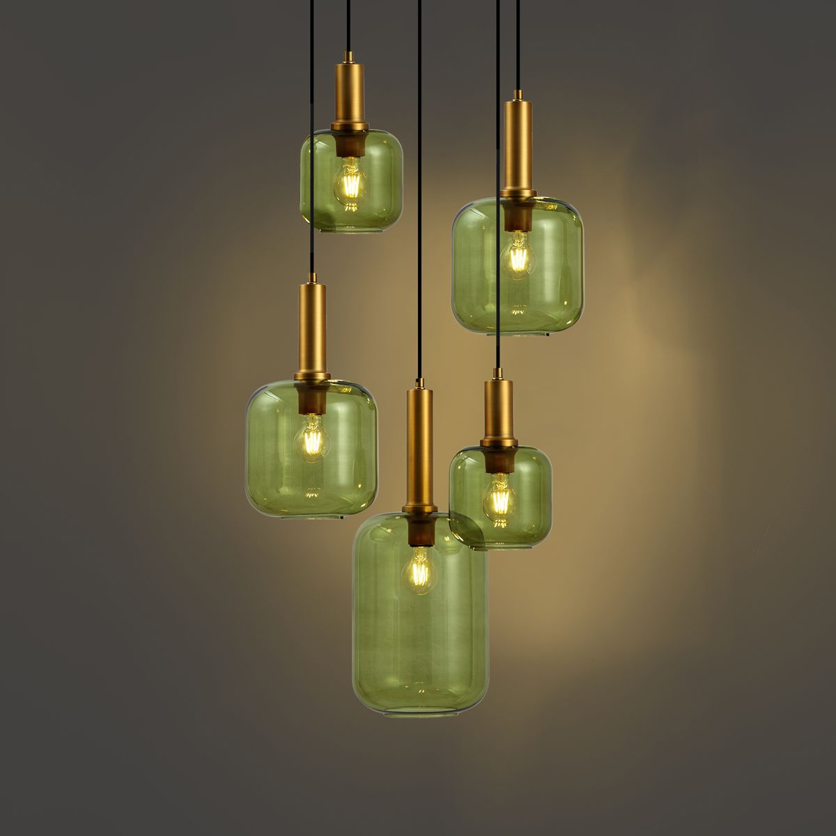 Hotel Chique hanglamp zwart en goud met groen glas 5-lichts - Zuzanna