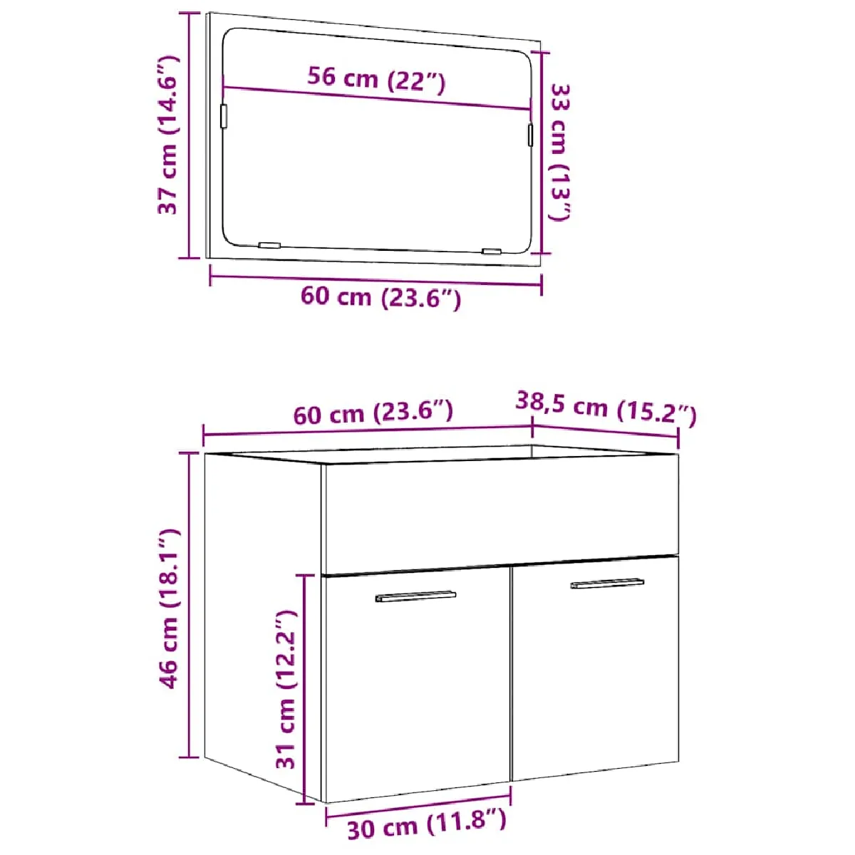 vidaXL Ensemble de meubles de salle de bain - Gris béton